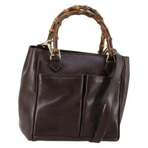 GUCCI Bamboo Hand Bag Leather 2way Brown Auth ki6088